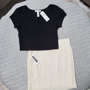 Lace stretch mini skirt with crop top
